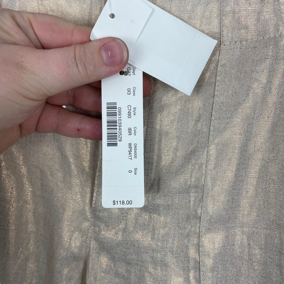 NWT J. Crew Ivory Bronze Metallic 100% Linen Garden Pants - Picture 5 of 8